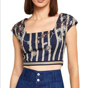 BCBG MAX AZRIA WOMENS SEQUINED STRIPED CROP TOP